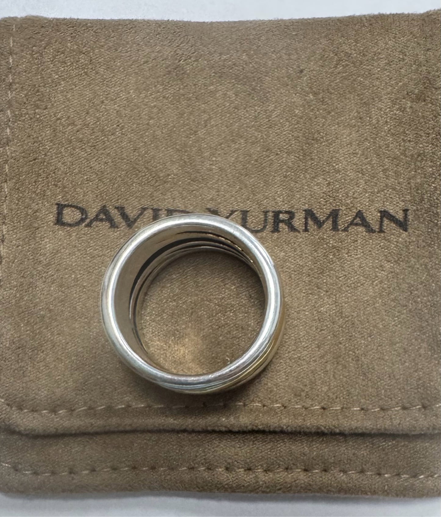 David Yurman 18k Yellow Gold & Sterling Silver Wide Crossover Ring Band Size 8