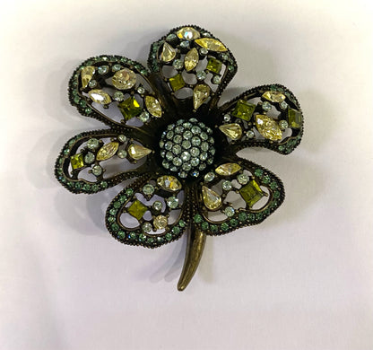 Heidi Daus Premiere Attraction Crystal Flower Olivine  Color 2.40" Pin Brooch