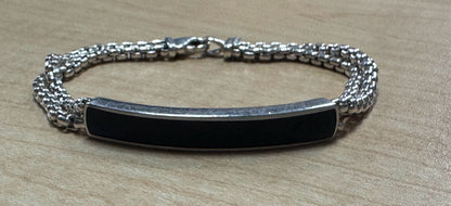 David Yurman Sterling Silver Onyx ID Bracelet 8.5" Double Row