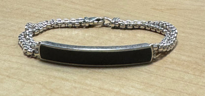 David Yurman Sterling Silver Onyx ID Bracelet 8.5" Double Row
