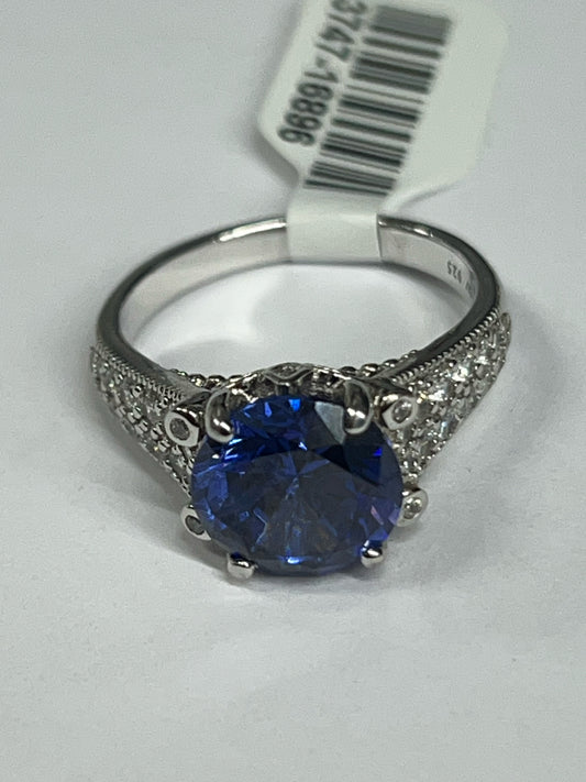 Sterling Silver Blue & White CZ Ring Size 8 New  JTV