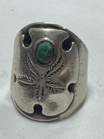 Native American Sterling Silver Turquoise Ring Heavy 13g Size 8