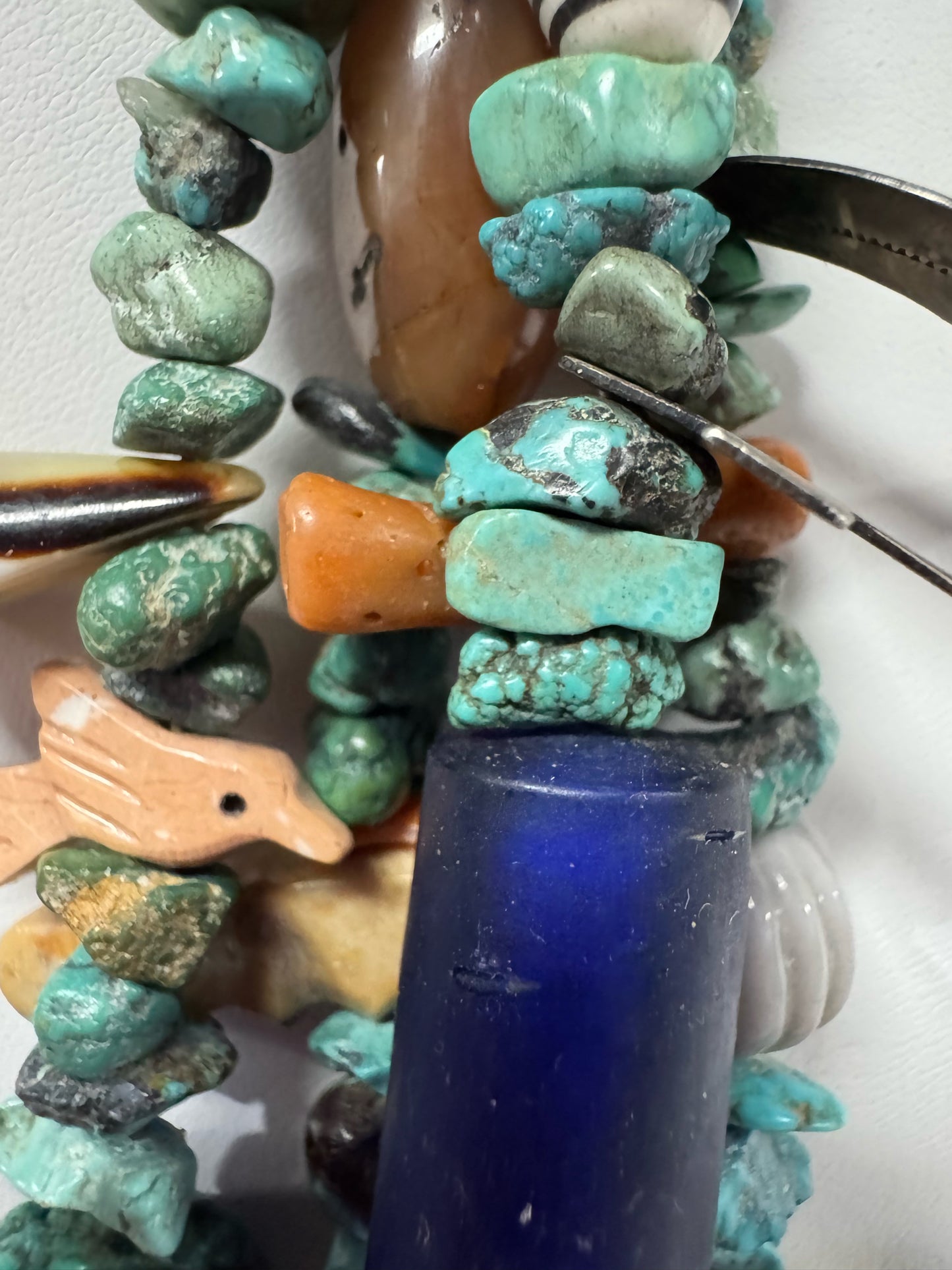 Vintage Native American Sterling Silver 4 Strand Heavy 28-32" Turquoise Necklace