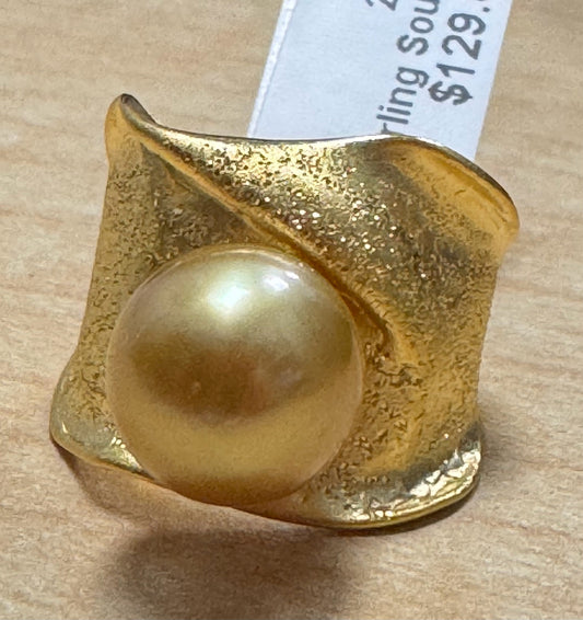 Gold Over Sterling South Sea Pearl Ring Size 8 JTV