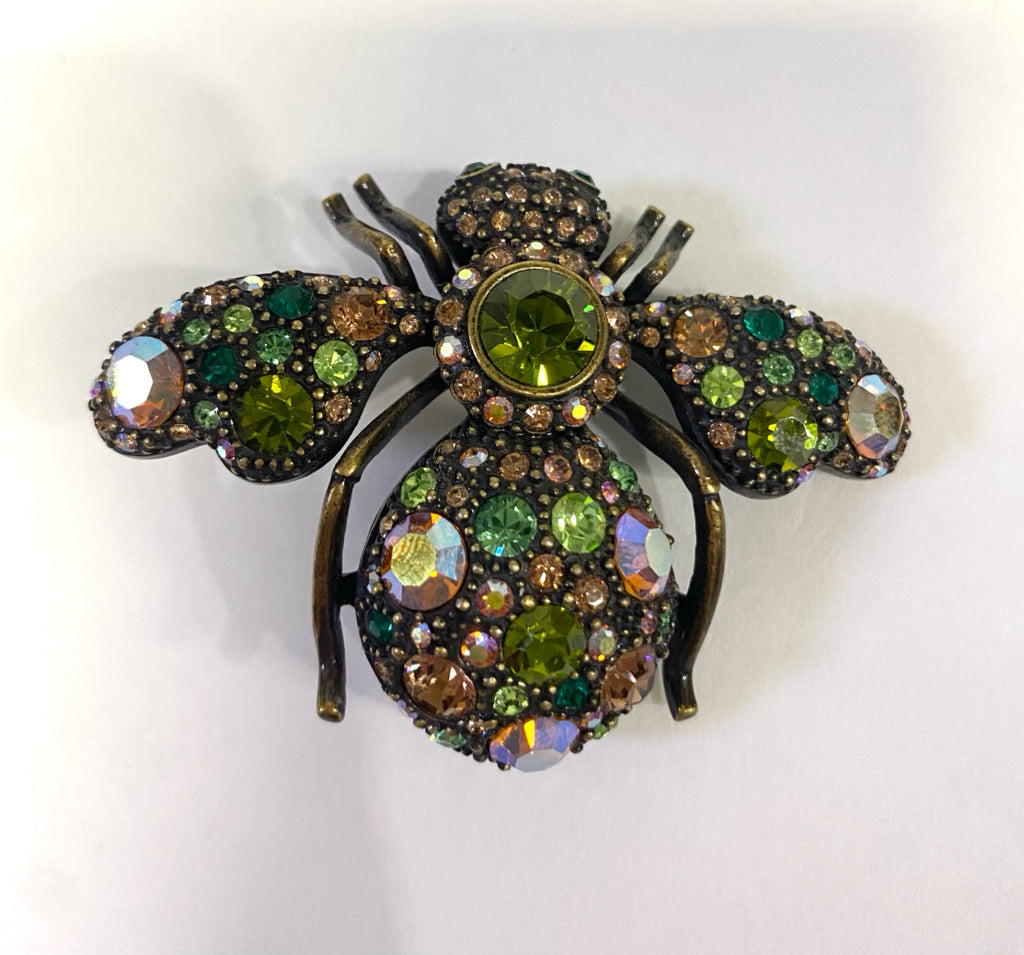 Joan Rivers Vintage Multi Color Rhinestone Bee Pin Brooch 1.76" x 2.39"