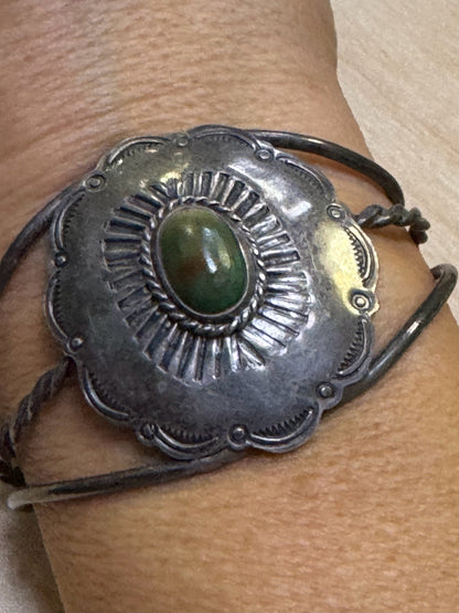 Vintage Sterling Silver Stamped Turquoise Concho Cuff Bracelet