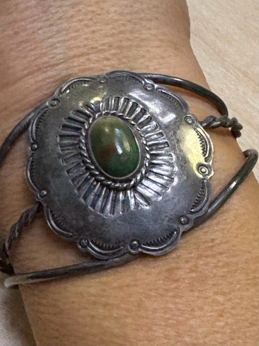 Vintage Sterling Silver Stamped Turquoise Concho Cuff Bracelet
