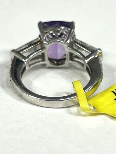New Chuck Clemency STS Cushion Cut Amethyst White Zircon Ring Size 5
