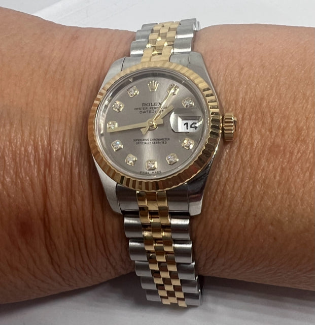 Rolex 18k Gold & Stainless Steel Datejust 26MM Lady's Watch 179113 Diamond Dial