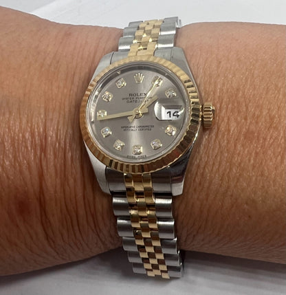 Rolex 18k Gold & Stainless Steel Datejust 26MM Lady's Watch 179113 Diamond Dial