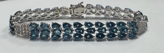 Sterling Silver Blue & White Topaz 8" Bracelet 27 ct tw New JTV