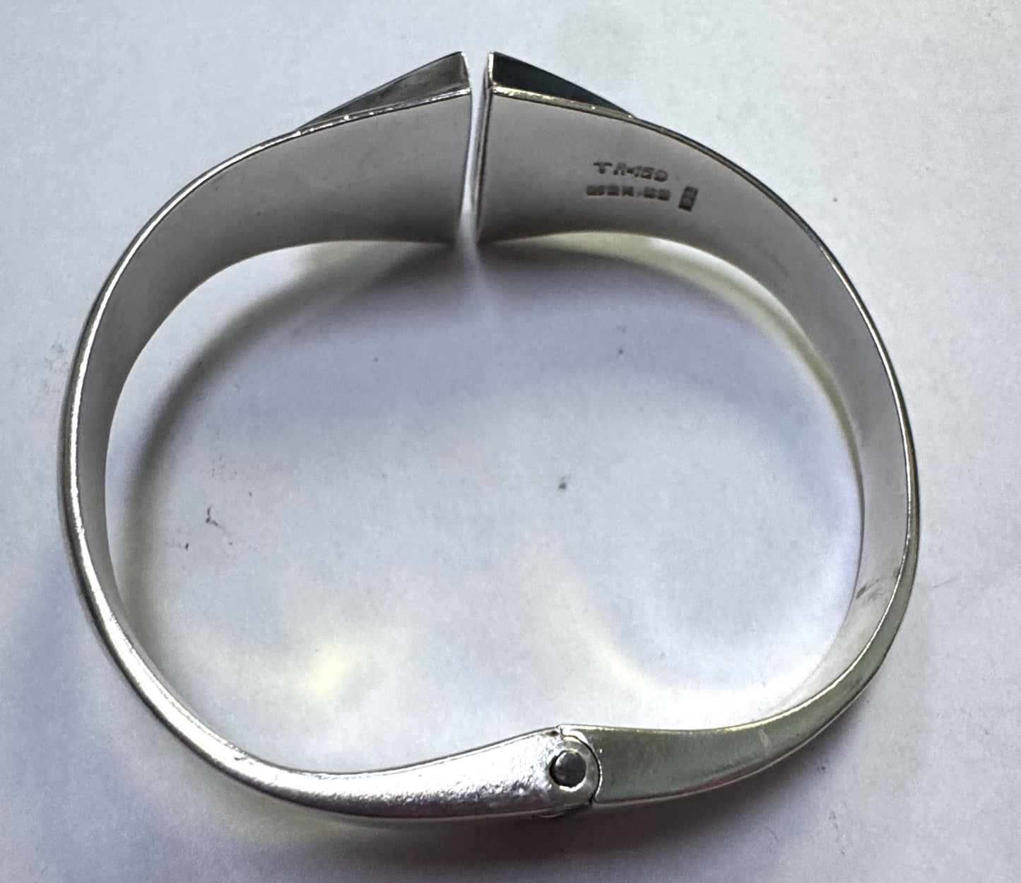 Taxco Sterling Silver Black Onyx Clamper Bangle Bracelet