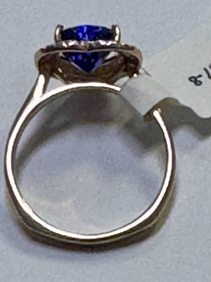 New 14k Rose Gold Ring Lab Created Tanzanite Heart  Double Halo SZ 8 JTV