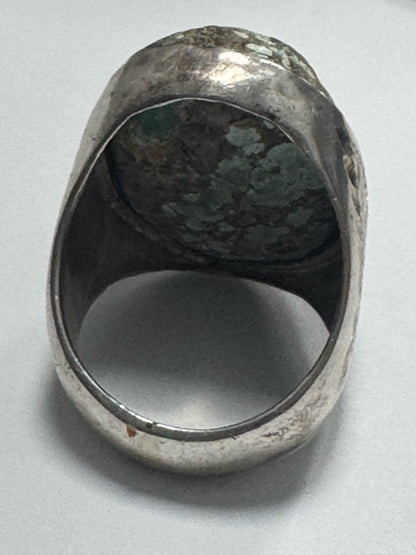 Vintage Native American Sterling Silver Heavy 29g Turquoise Ring Size 11.5