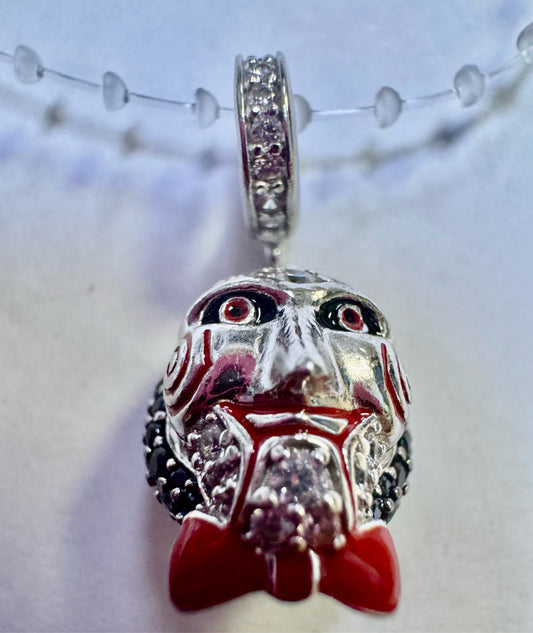 GNOCE 925 STERLING SILVER SAW MOVIE PUPPET HORROR INSPIRED ENAMEL PENDANT CHARM
