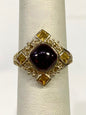 10k Yellow Gold Cabochon Garnet Citrine Ring Size 7.25