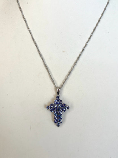 Sterling Silver Tanzanite Cross Pendant Necklace Chain New JTV