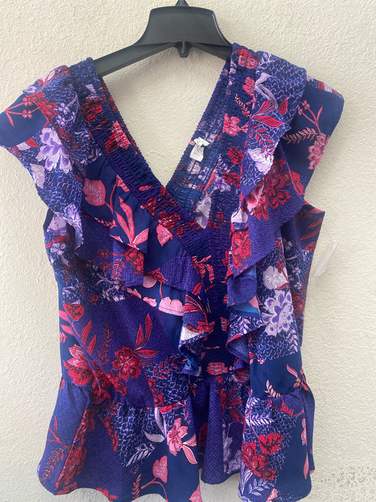 Blue Floral Print Sofia Short Sleeve Shirt Women's