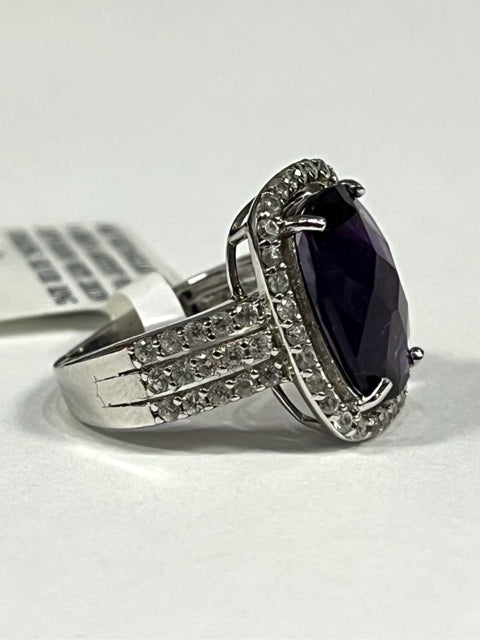 New Sterling Silver 5.40ct African Amethyst Ring White Zircon Size 5 JTV