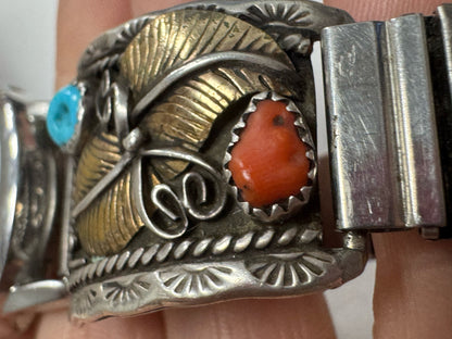 Sterling Silver & Gold Filled Watch Tips Turquoise & Coral Timex Watch