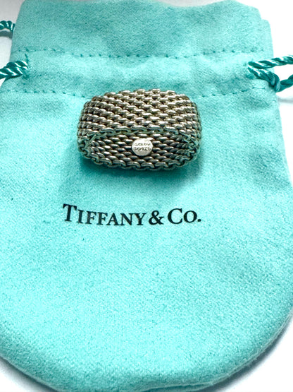 Tiffany & Co. Sterling Silver Somerset Flexible Mesh Ring .40" Wide Size 8