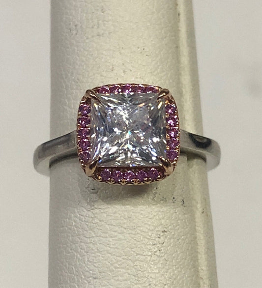 Platinum Moissanite & Pink Sapphire Ring Size 5.5