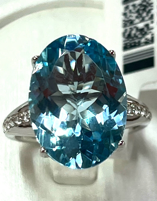 Sterling Silver Blue Topaz White Zircon Ring New w Tags JTV Size 8