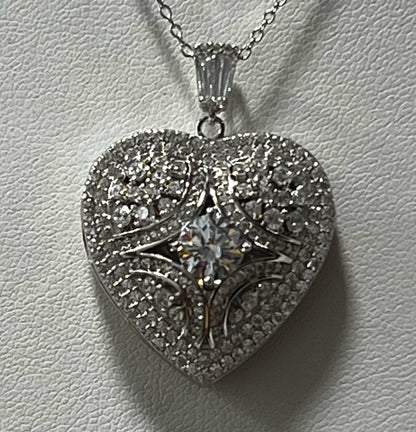 Sterling Silver Locket w/ CZ New JTV Necklace Chain Pendant