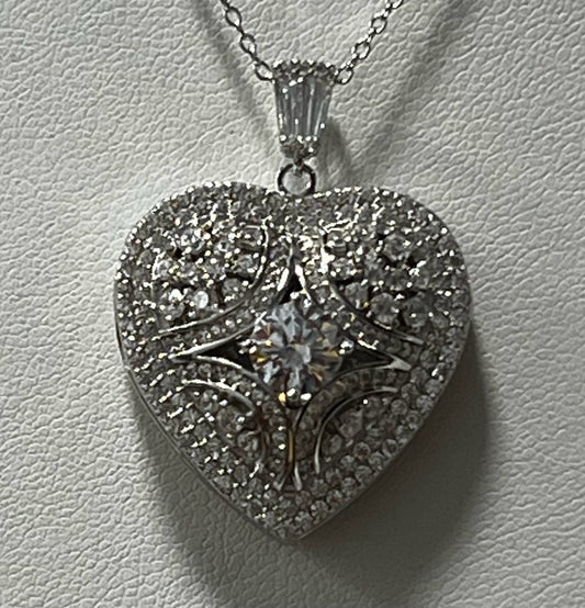 Sterling Silver Locket w/ CZ New JTV Necklace Chain Pendant