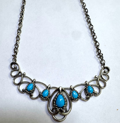 Carolyn Pollack Sterling Silver Sleeping Beauty Turquoise Necklace Adj up to 17"