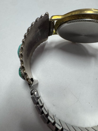 Robert Bernice Leekya Kingman Turquoise Sterling silver watch band tips RLB Zuni