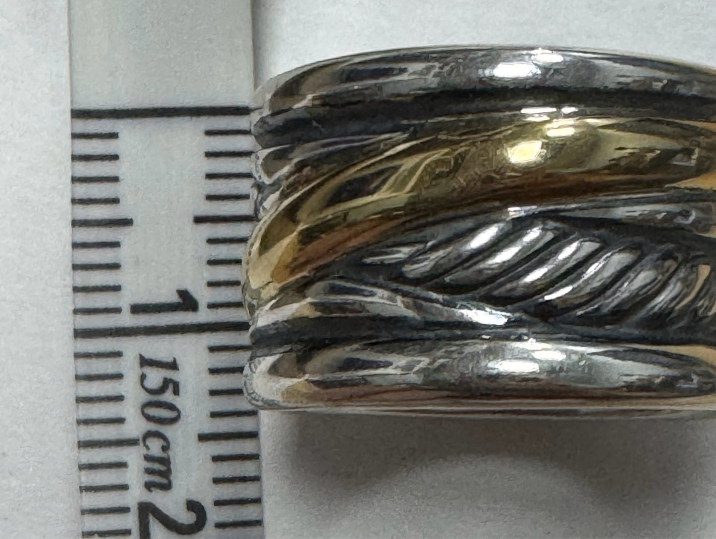 David Yurman 18k Yellow Gold & Sterling Silver Wide Crossover Ring Band Size 8