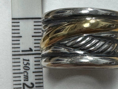 David Yurman 18k Yellow Gold & Sterling Silver Wide Crossover Ring Band Size 8