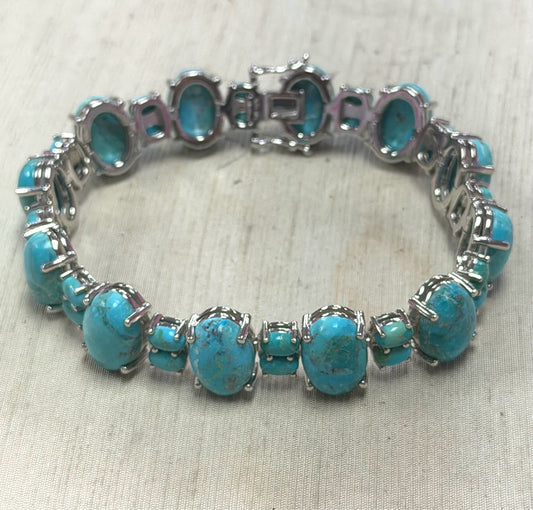 Sterling Silver Blue Kingman Turquoise Bracelet 8" New JTV