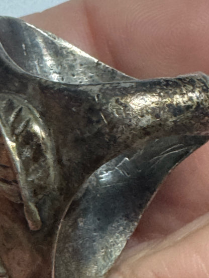Vintage Native American Sterling Silver Heavy 35g Carve Turquoise Ring Size 9.75