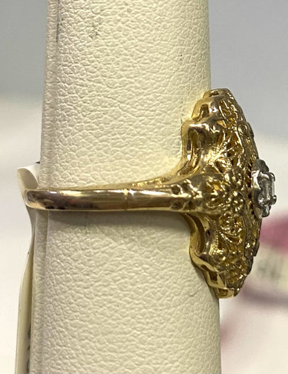 14k Yellow Gold Vintage Diamond Filigree Antique Ring Size 5.75