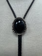 Sterling Silver Onyx Navajo Vintage Native American 1.5" x 1.25" Bolo Tie