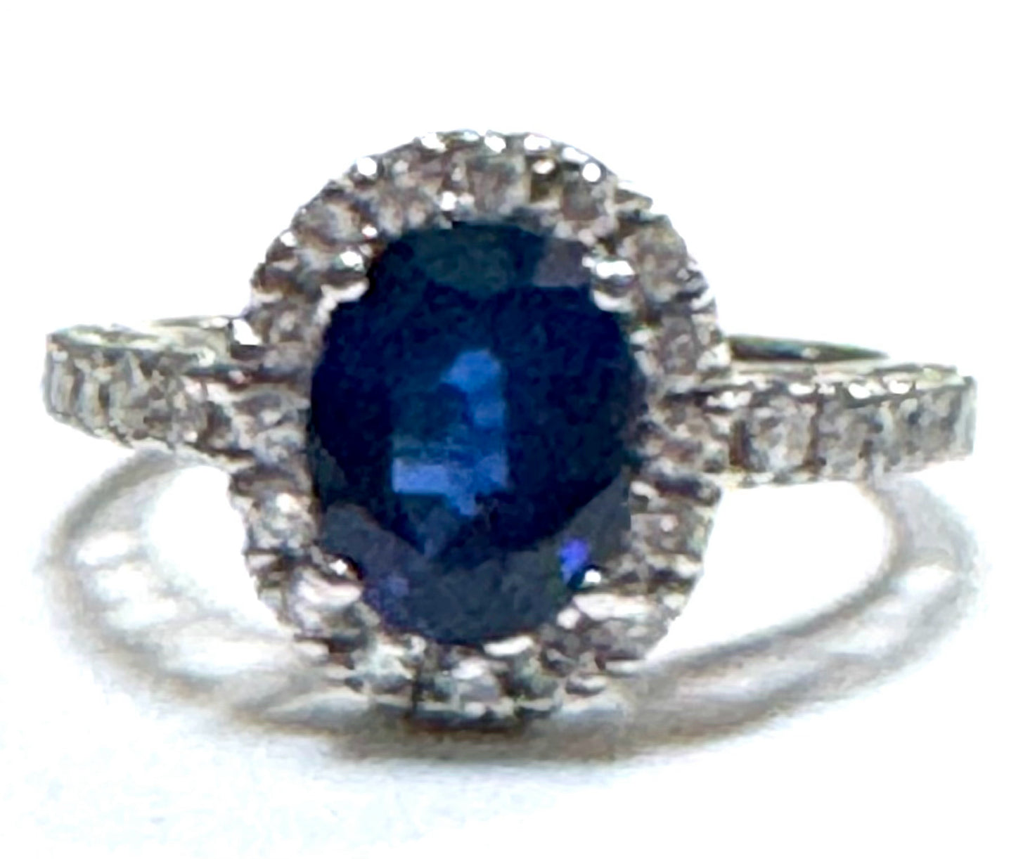 14k White Gold 2.50 ct Saph 1/2 cttw Diamond Ring Size 7