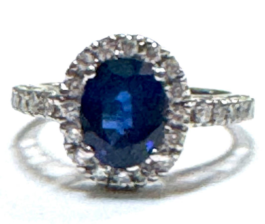 14k White Gold 2.50 ct Saph 1/2 cttw Diamond Ring Size 7