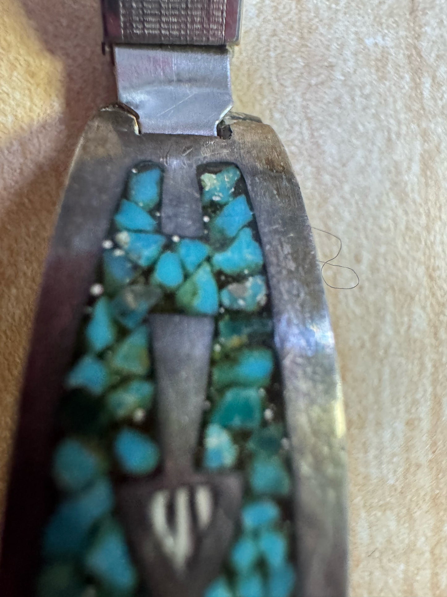 Silver Native American Inlaid Chip Turquoise Stretch Watch Band