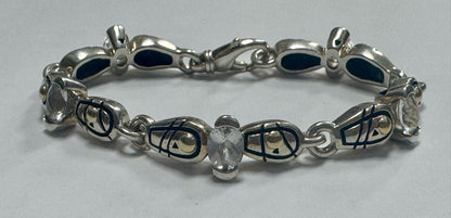 Designer John Atencio JA Sterling Silver & 18K Gold White Topaz 7" Bracelet