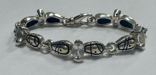 Designer John Atencio JA Sterling Silver & 18K Gold White Topaz 7" Bracelet