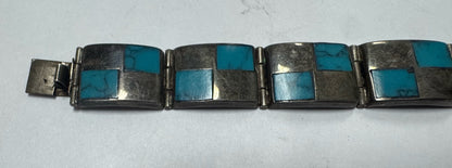 Fred Guerro Sterling Silver Turquoise Inlaid 7" Bracelet Native American Navajo