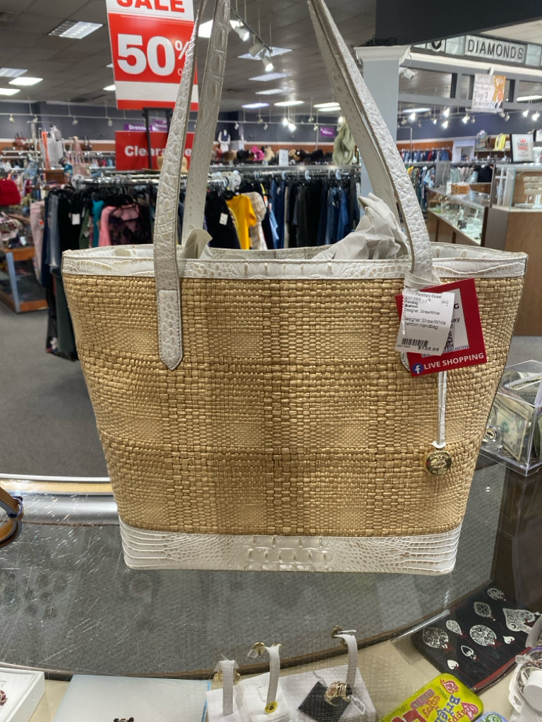 Designer Straw/White Brahmin Handbag