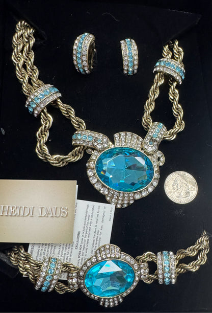 Heidi Daus Vol 2 Chain Of Events Aqua Blue Crystal Set Necklace Bracelet Earring