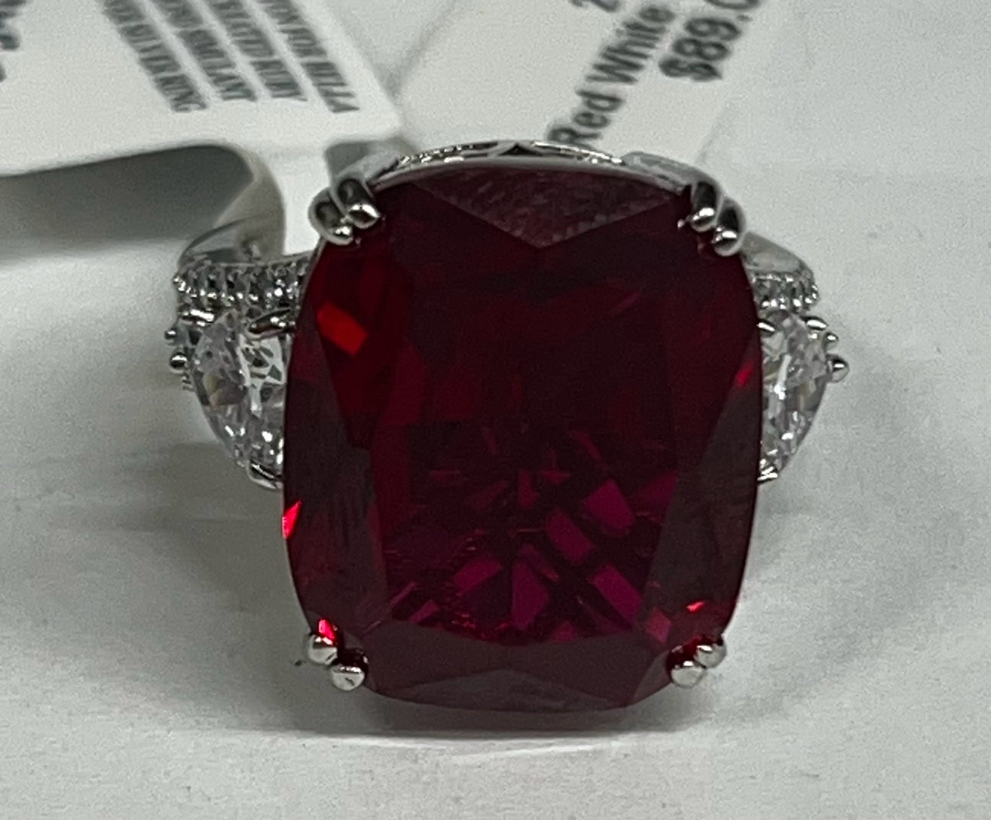 Sterling Silver Red White CZ Ring New JTV Size 8
