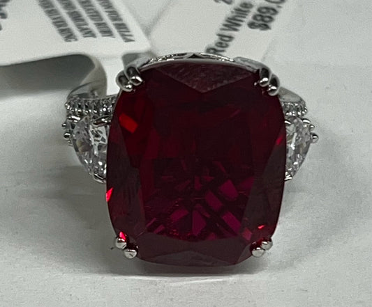 Sterling Silver Red White CZ Ring New JTV Size 8