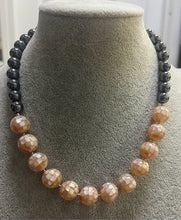 Load image into Gallery viewer, DALLAS PRINCE Hematite &amp; Pink Mother-of-Pearl Mosaic Bead Statement Necklace 19&quot;