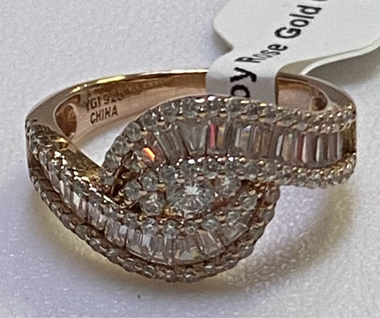 D'Joy Rose Gold Over Sterling Silver ring Swirl CZ Size 7