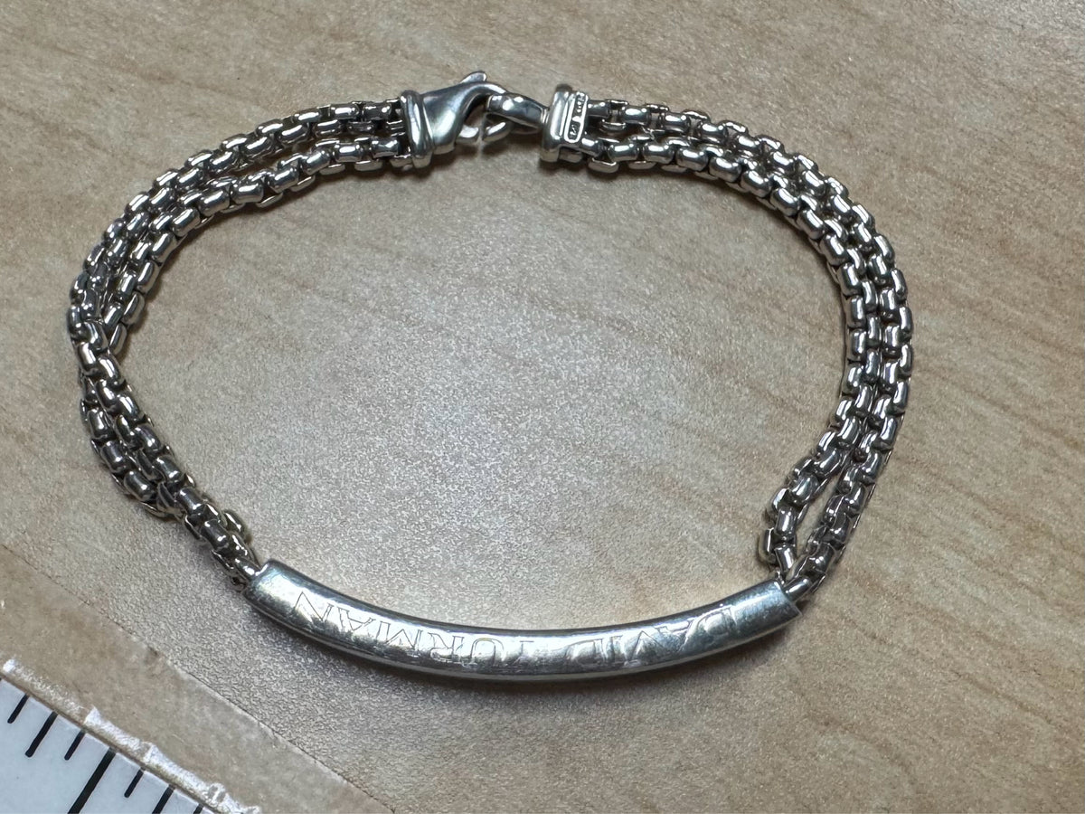 David Yurman Sterling Silver Onyx ID Bracelet 8.5" Double Row